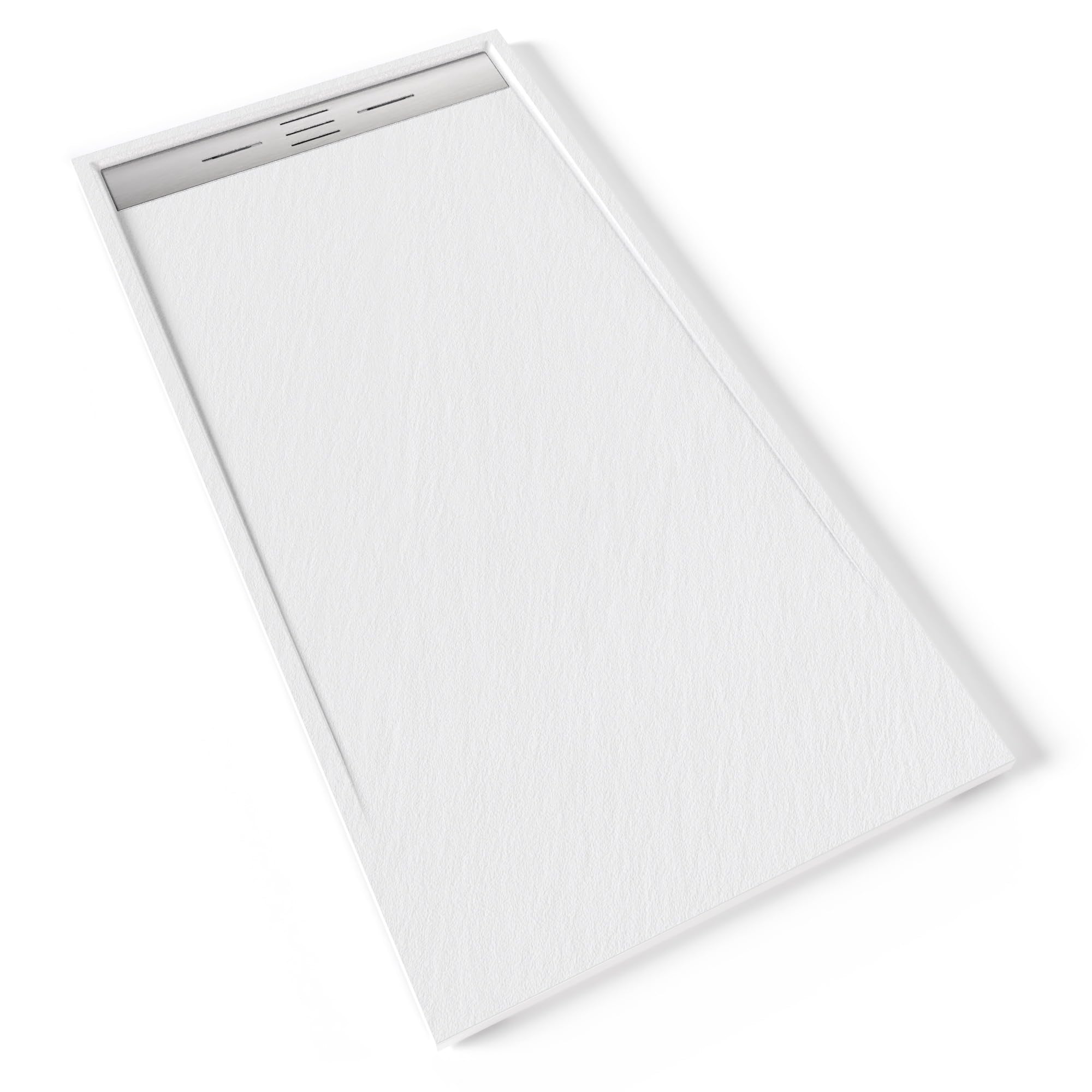 Receveur de douche en résine effet ardoise blanc avec bonde inox 90x180 HIEMAL INOX