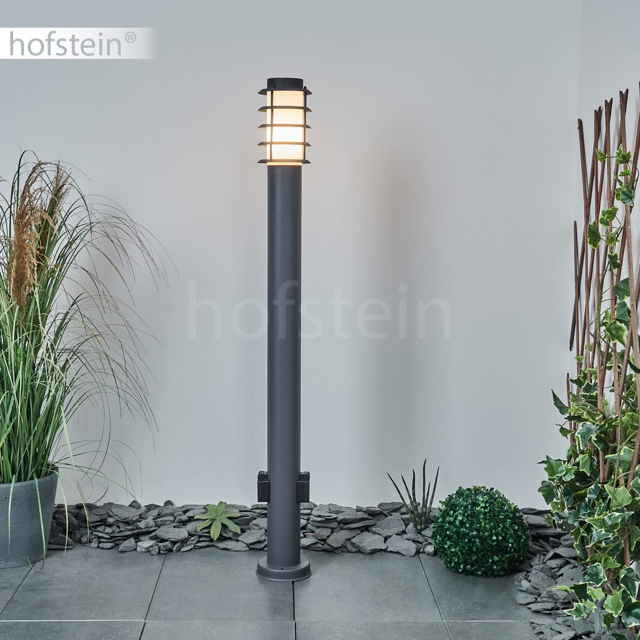 Zewnętrzna oprawa drogowa Tunes z 2 gniazdami, oprawa na bazie metalu/tworzywa sztucznego w kolorze antracytowym/białym, oprawa drogowa 110cm, lampa ogrodowa, E27, IP44, bez żarówek