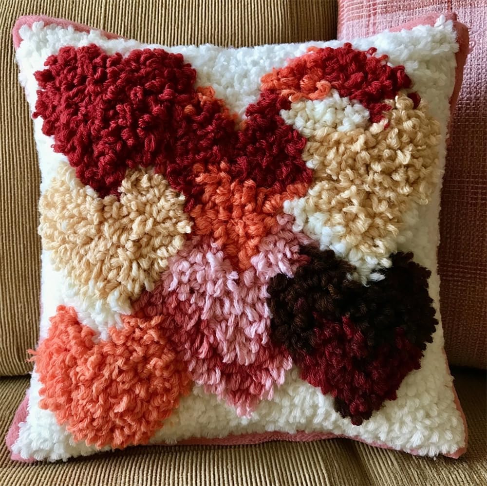 kitphoenix DIY Latch Hook Pillow Kit for Adults Heart Pattern
