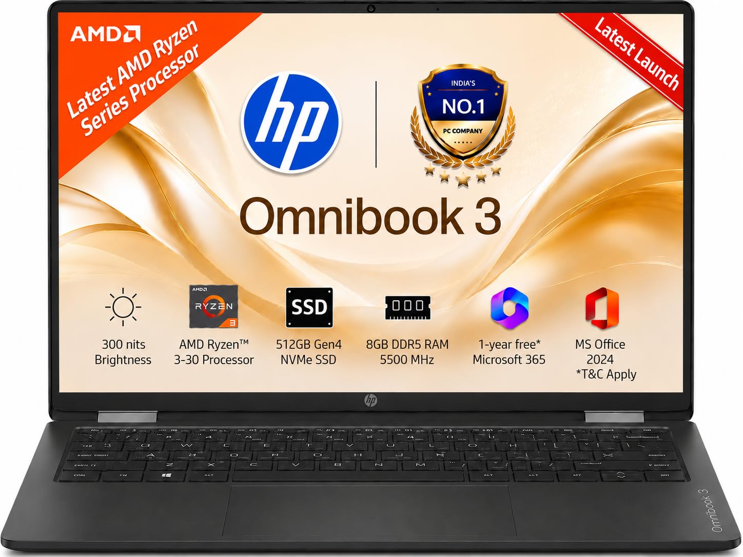 HP OmniBook 3 14 inch Laptop PC, FHD Display, 300 NIts, AMD Ryzen 3 30, 8 GB DDDR5 RAM, 512 GB Gen4 NVMe SSD, AMD Radeon 610M Graphics, Win11, M365* Office24, Iron Gray, 14-hy0030AU-image-21