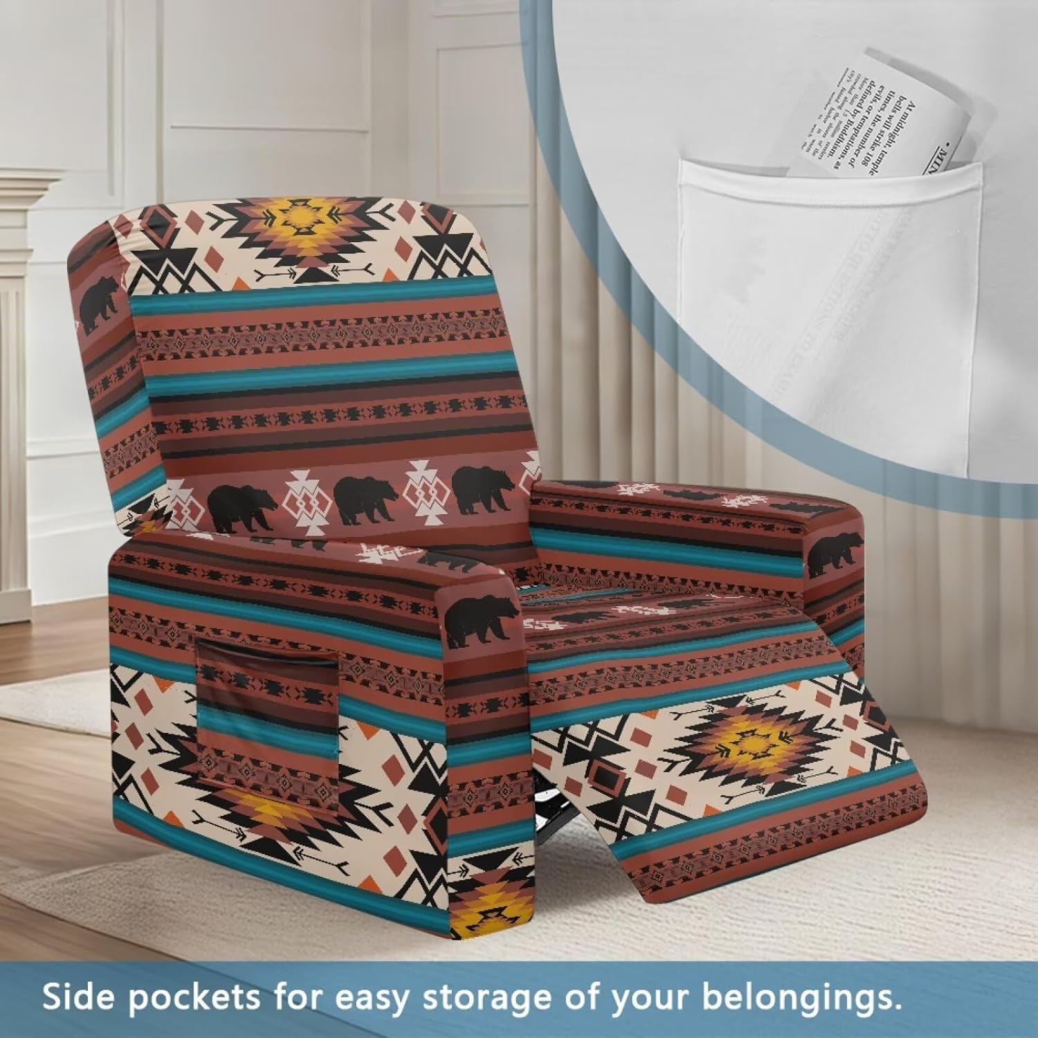 Cozeyat Red Aztec Tribal Horse Recliner Slipcovers 4-Pieces Lazy Boy Covers Couch Chair Cover Non Slip Reclining with Storage Pockets Furniture Protector for Living Room