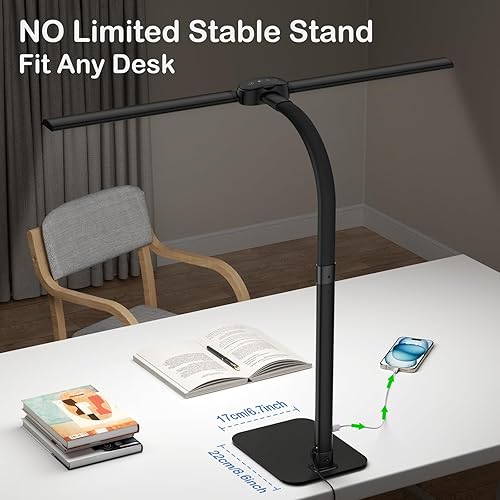Miniatura 4 de Lámpara de escritorio LED con puerto de carga USB, lámpara dual de arquitecto para oficina en casa con iluminación ambiental, 24 W, ultra brillante,