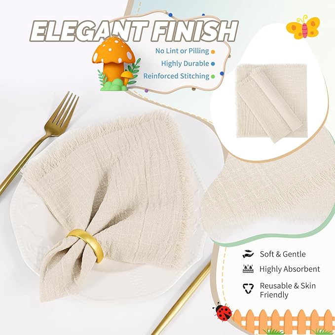Servilletas de Tela de Algodón 60 Pack Natural con Flecos 40x40 cm miniatura 3