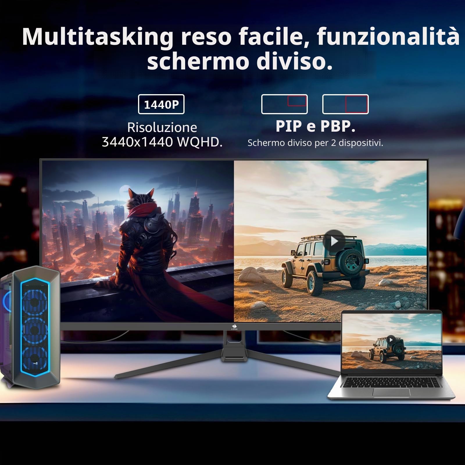 Z-Edge Schermo PC Gamer 34'', UWQHD (3440x1440), 165 Hz, Pannello IPS, 1 ms, Monitor Ultrawide 21:9, FreeSync, 300 cd/m², 2× DP1.4 & HDMI2.0, RGB, Inclinazione Regolabile, VESA 75×75 mm