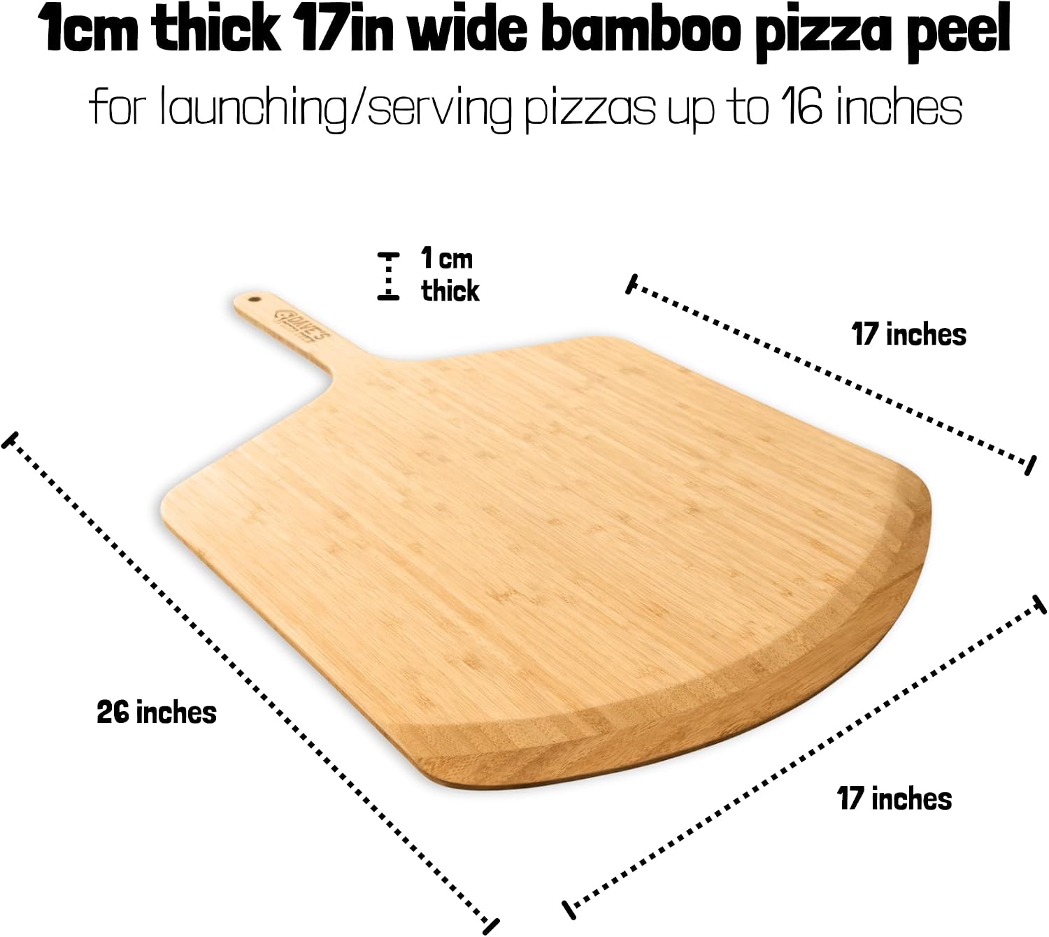 Dave's 17in Bamboo Pizza Peel | Thin Durable Large Wood Peel for Baking Serving & Cutting (17 Inch)