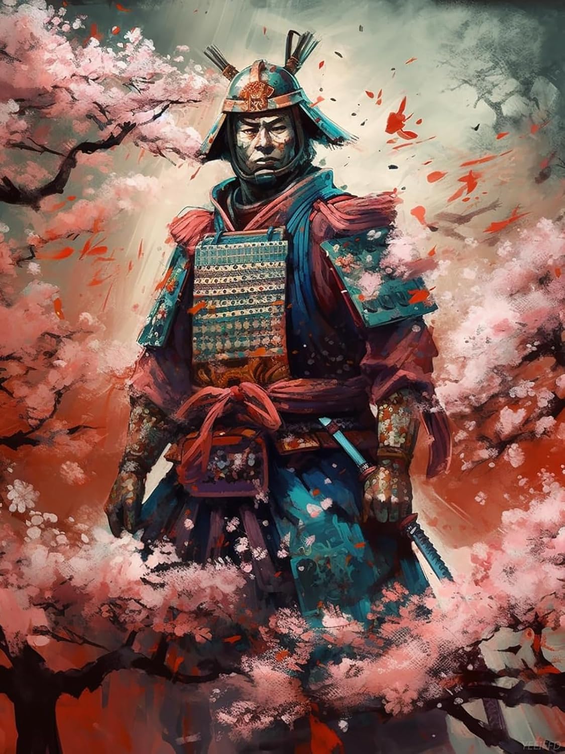 YEEIFFD Christmas Gift Japanese Samurai Blossom Vintage 5D Adult Diamond Art, DIY Diamond Art Painting Kit for Decor Canvas for New Year, Valentine's Day 12x16 in