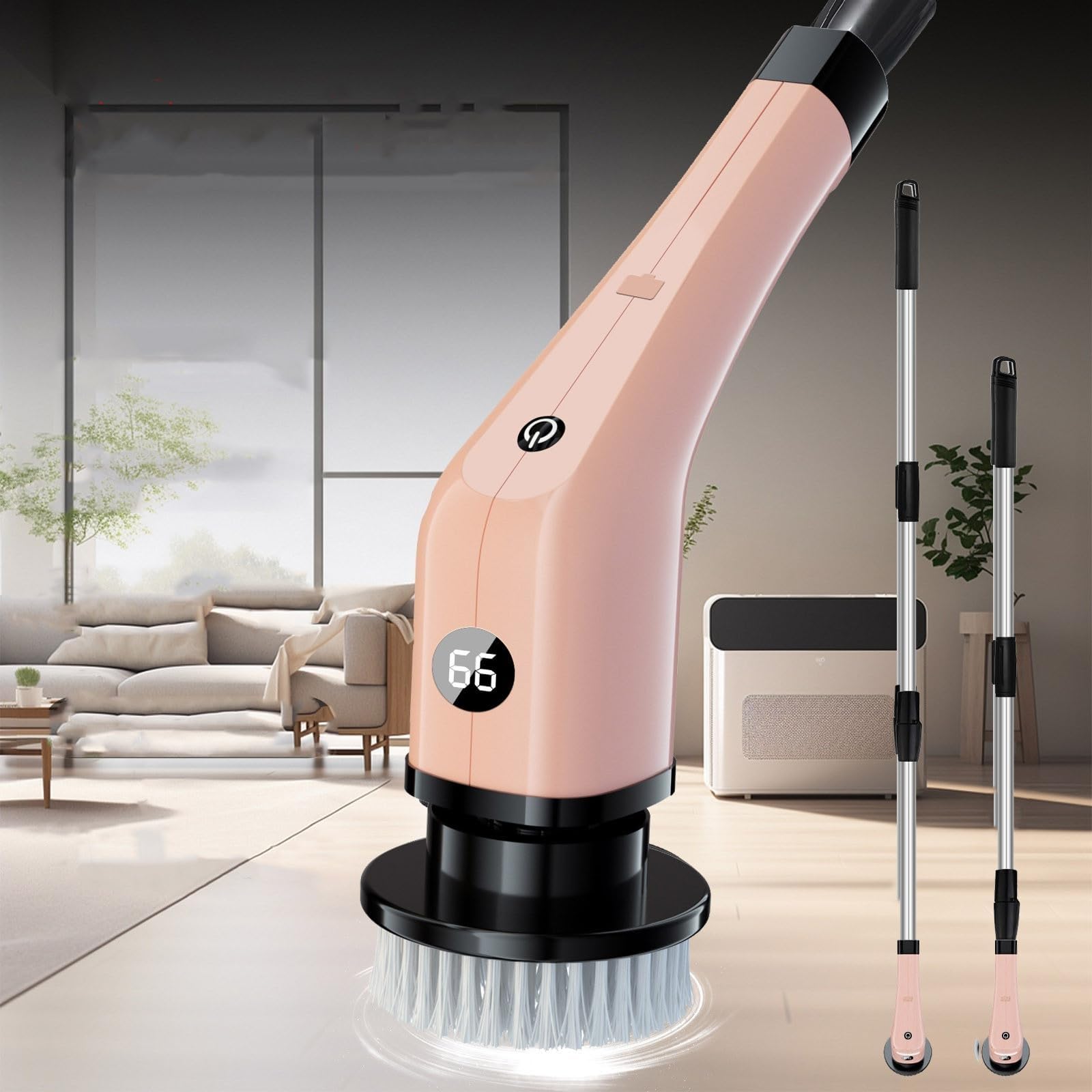 Fregadora Giratoria Eléctrica, Cepillo De Limpieza Retráctil Inalámbrico, Mango De Extensión Ajustable 9 Cabezales De Cepillo Reemplazables, IPX7 Impermeable For Baño, Bañera, Azulejo, Fregadero,Coche
