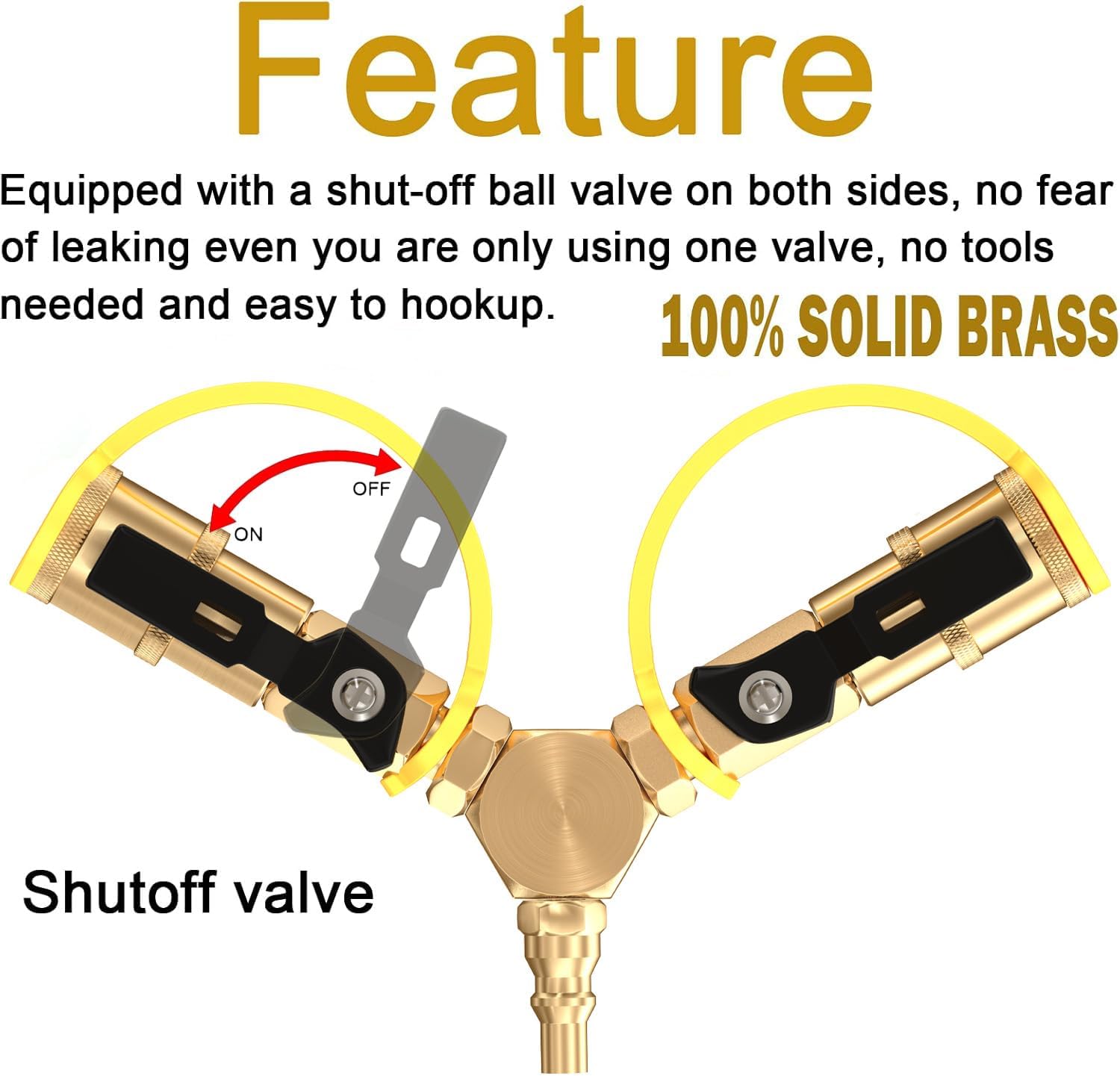 GardenNow 1/4" RV Propane Quick Connect Y Splitter Adapter with Shutoff Valve for RV Trailer, Quick Connect Propane Hose Connect to Motorhome Tabletop Camping Grill 2 Way 1/4" Quick Disconnect Kit