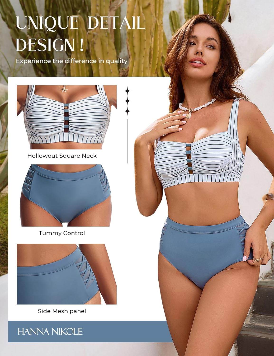 Hanna Nikole Women's Bikini Sets High Waisted, 2 Piece Bathing Suit Tummy Control, Push Up Cutout Ruched Swimsuit Beachwear - Image 3