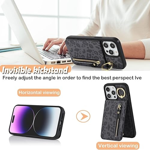 Miniatura 3 de Funda para iPhone 14 Pro Max con tarjetero para mujer, iPhone 14 Pro Max, funda para teléfono con tarjeta de crédito con anillo, cierre de