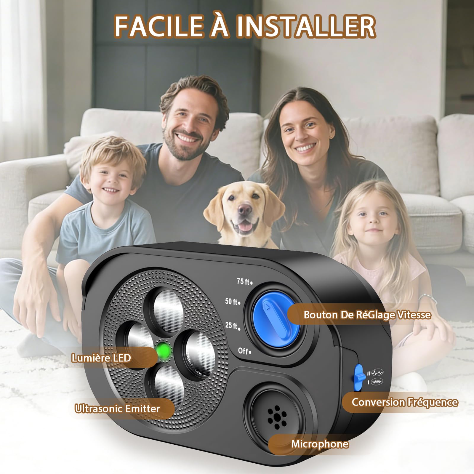 2026 Anti Aboiement Chien Ultrason Puissant, Anti-Aboiement pour Chiens, Ultrason Chiens 3 Modes, Portée 23 m, Étanche IP65 Rechargeable, Sifflet Ultrasonique Chiens Intérieur/Extérieur