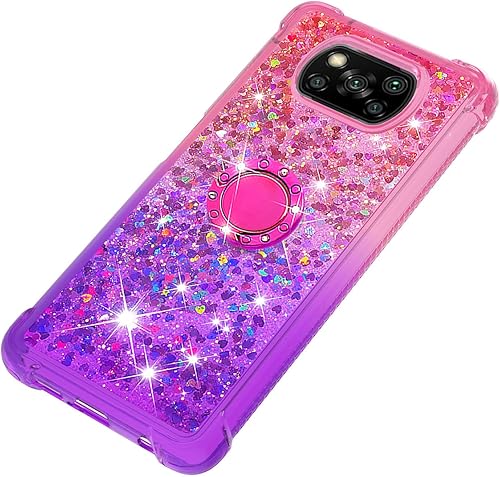 Miniatura 6 de Monwutong Funda de teléfono para Xiaomi Poco X3 NFC, funda para Xiaomi Poco X3 Pro, brillante efecto arena movediza TPU parachoques caso con cuatro