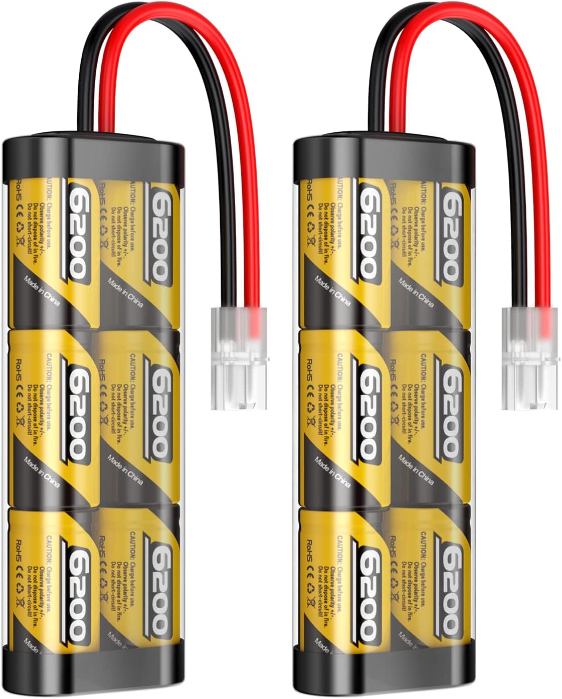 7.2V 6200mAh NIMH Battery for RC Cars, 6-Cell Flat Rechargeable Battery Pack, Replacement Hobby Battery with Tamiya Connector for Car Truck Truggy Buggy Tank Airplane Helicopter Boat Racing (2 Pack)