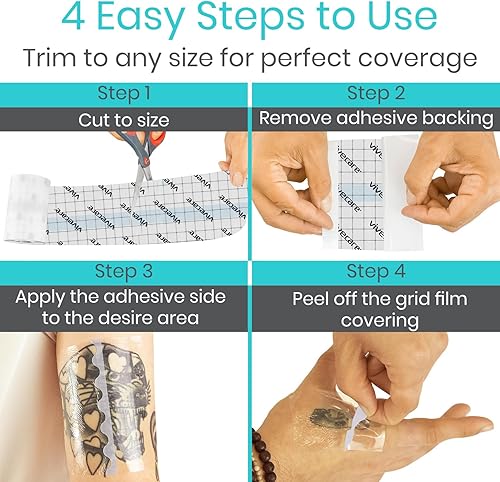 Miniatura 9 de ViveCare - Vendaje de película transparente impermeable de 6 pulgadas x 10 yardas, envoltura de cuidado posterior de tatuajes para recuperación,