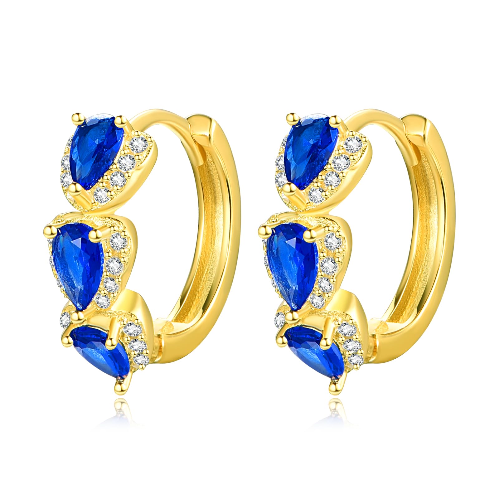 Trendy Blue Cz Gold Hoop Earrings For Women Lightweight Chunky Silver Earring 14k Real Plated Hoops Hypoallergenic Jewelry