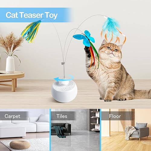 Miniatura 8 de Migipaws Juguetes interactivos para gatos, juguete de mariposa y plumas, bola giratoria automática para gatos aburridos de interior, sensor táctil