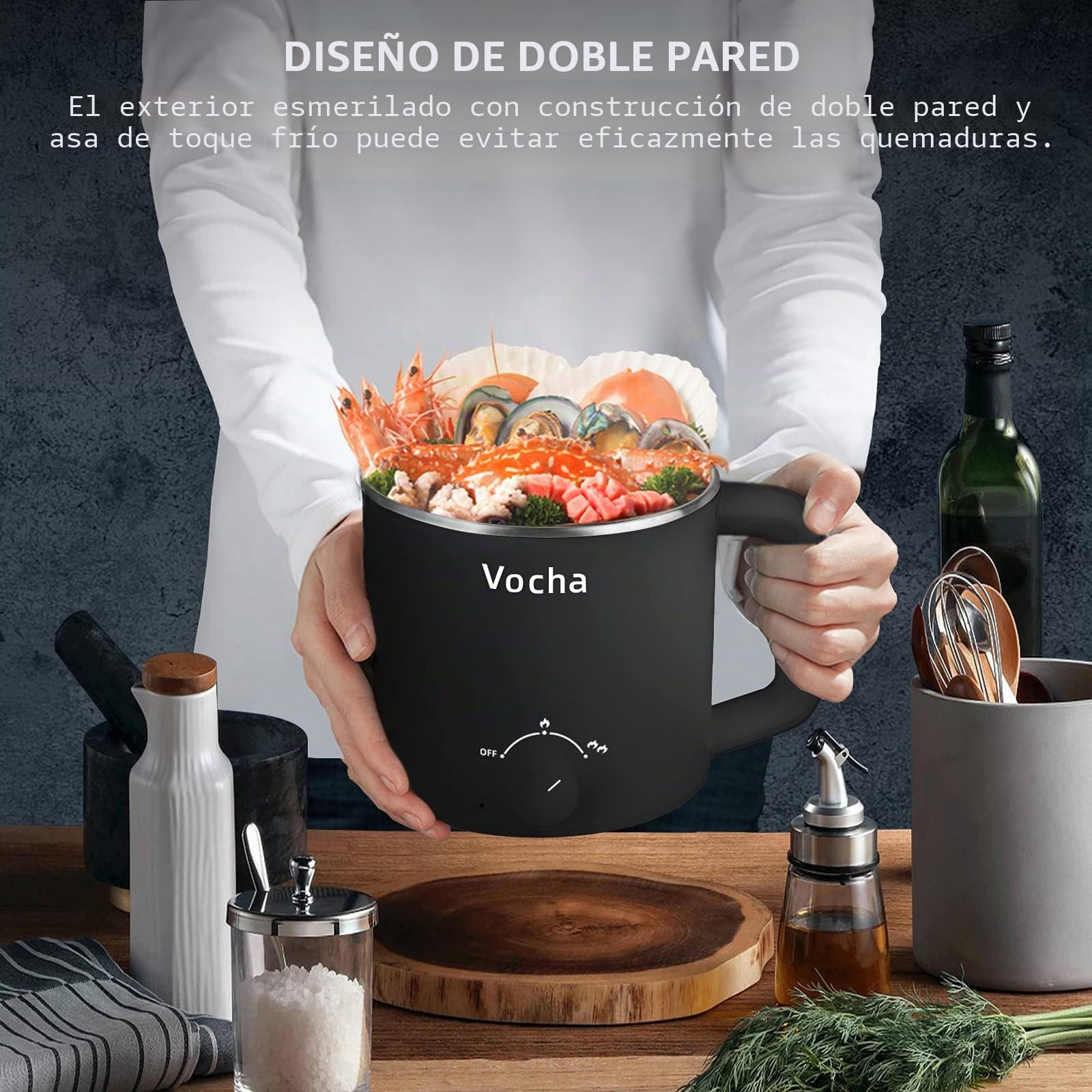Vocha Olla eléctrica de 1,6 l, olla eléctrica pequeña, portátil, para hacer pasta rápida, para sopa, ramen, pasta, avena, huevo, 250 W/600 W