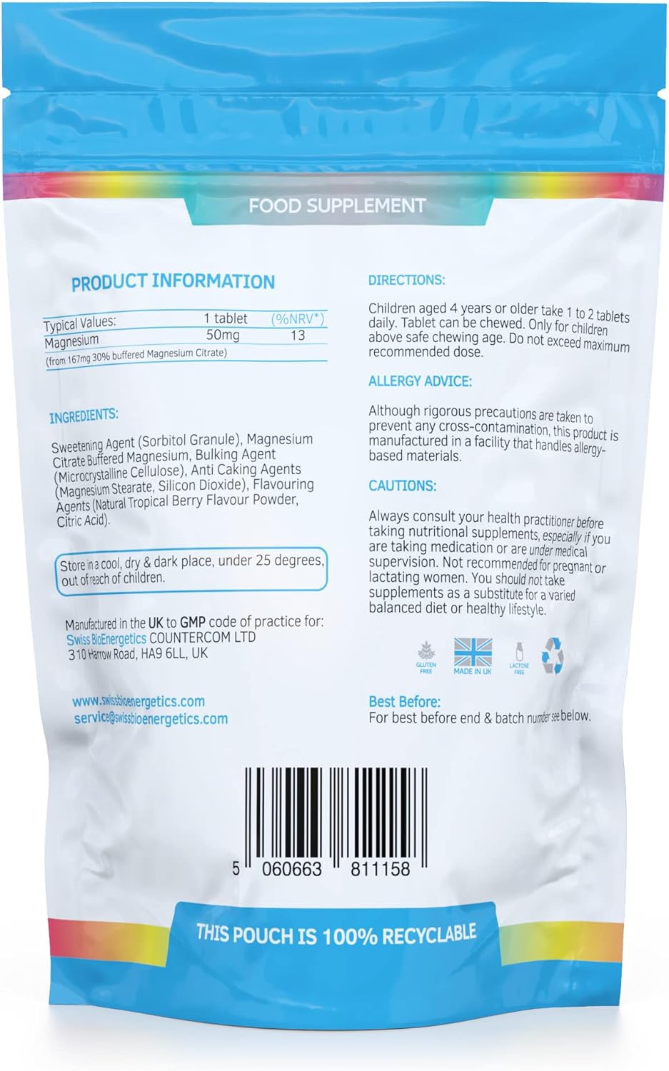 Magnesium Chewable Tablets 50mg Balanced Dosage for Children from 167mg of Magnesium Citrate