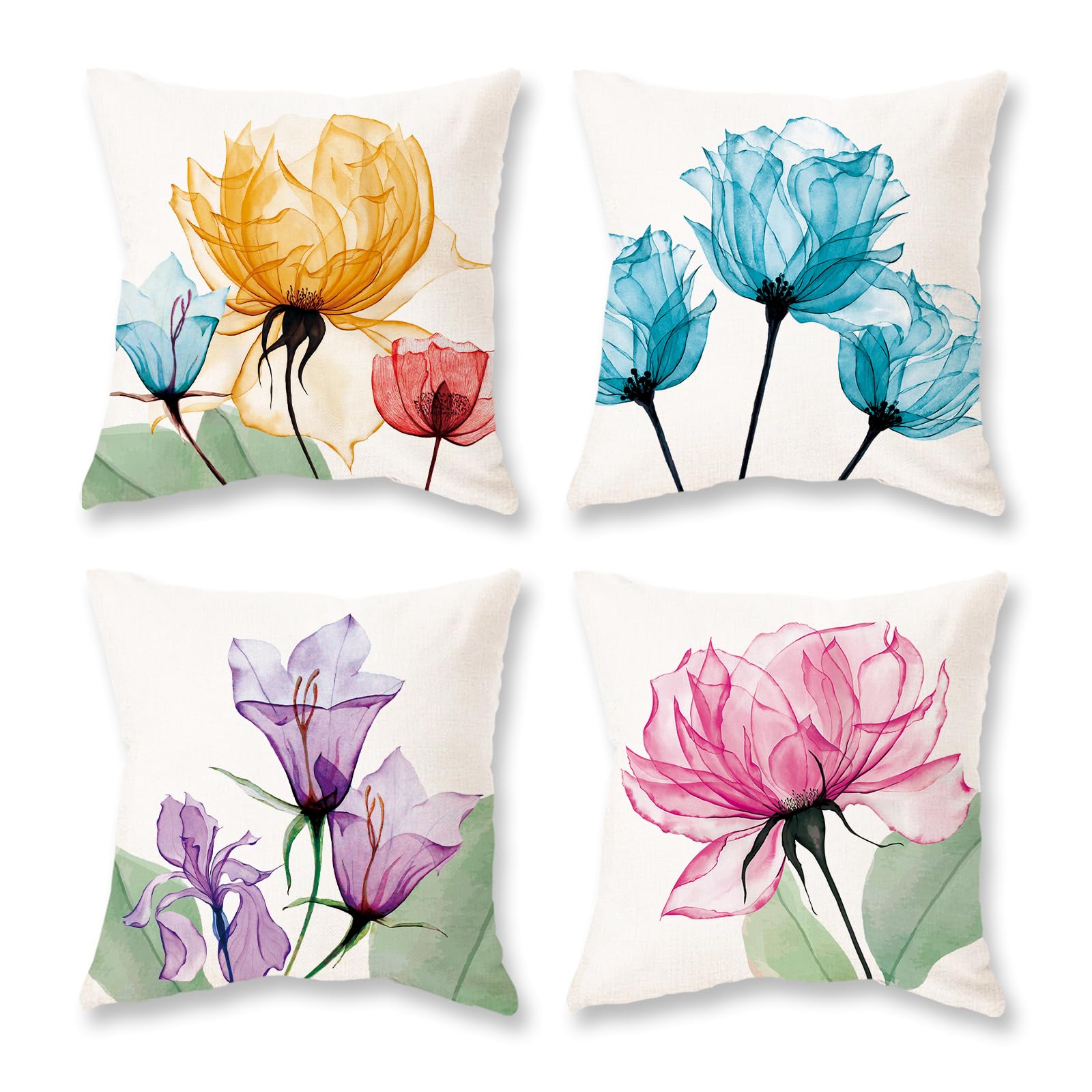HOMFREEST Spring Floral Pillow Covers 20x20 Set of 4 Summer Outdoor Decor Throw Pillows for Sofa Couch Decorations