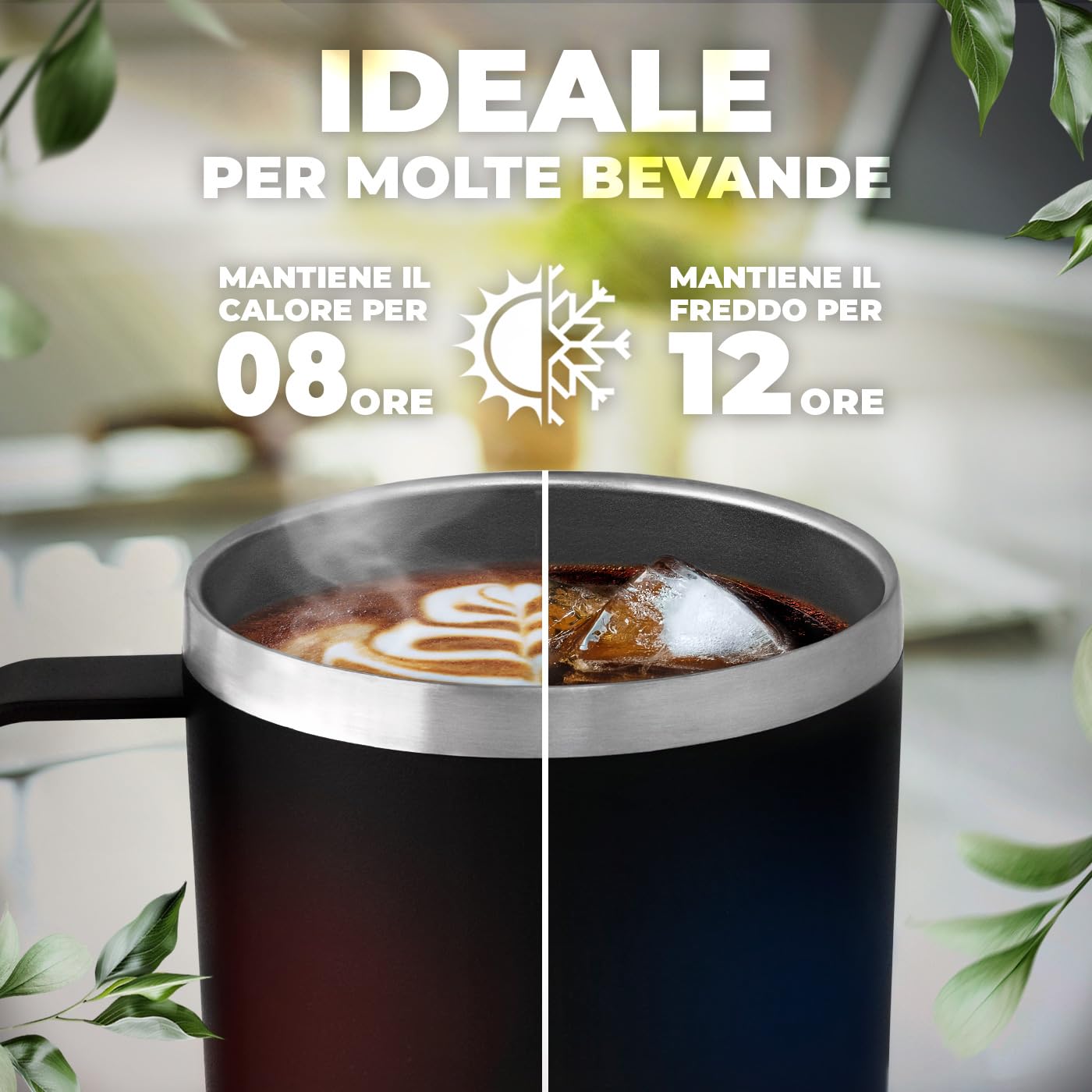Maverton Tazza termica con manico e cannuccia 600 ml - Borraccia termica con cannuccia - Tazza personalizzata acciaio inox - Bicchiere termico con incisione nero - Idee regalo donna compleanno