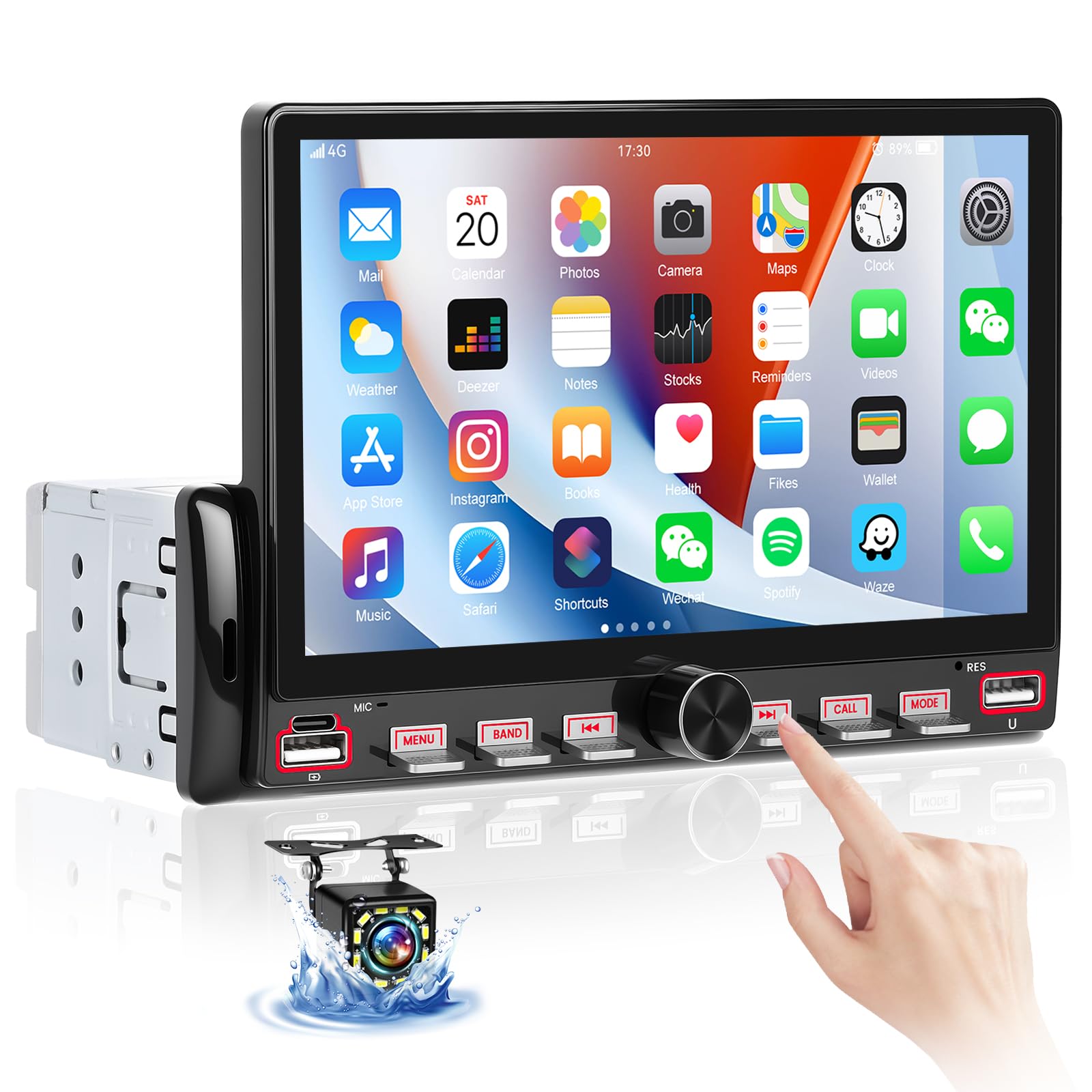 CAMECHO 1 DIN Schermo Tattile 7 Pollici Autoradio con Bluetooth Mirror Link Lettore MP5, Radio 1 DIN per Auto con FM, EQ, USB, Mirror Link, Comandi al Volante + Telecamera