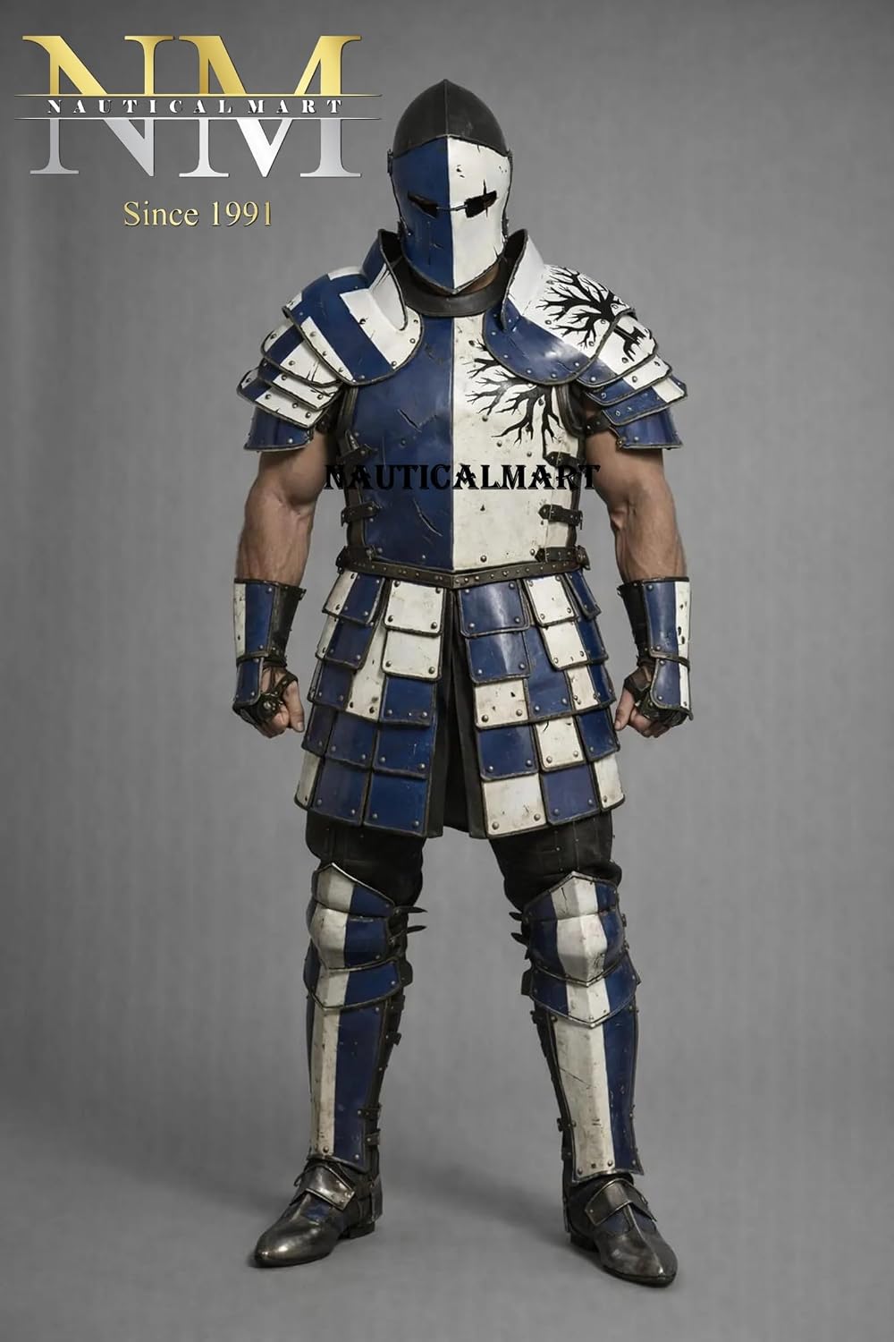 Full Body Barbuta Armor Set | Medieval Blue Barbuta Knight Armor with Visor | Handmade Steel LARP & Cosplay Armor Perfect for LARP, Historical Reenactment, Cosplay, Halloween & Theator Act Costume
