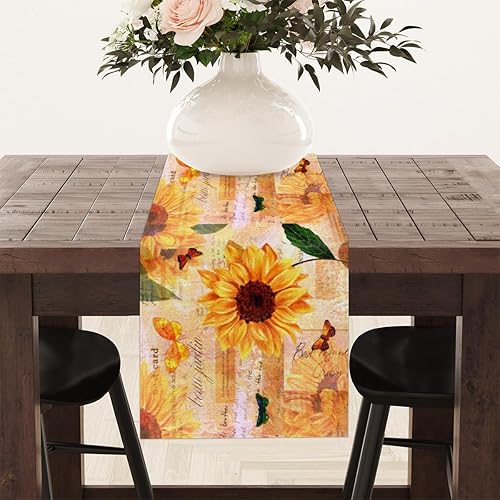 Miniatura 8 de Table Runner Rustic Floral Sunflowers, Autumn Rustic Linen Table Cloth Kitchen Dining Table Decor for Home Party 13 x 72 Inches
