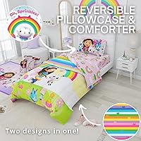 Vista 3 de Franco DreamWorks Gabby's Dollhouse Cakey, Mercat and Pandy - Juego de sábanas y edredón súper suaves para niños, 4 piezas, tamaño individual