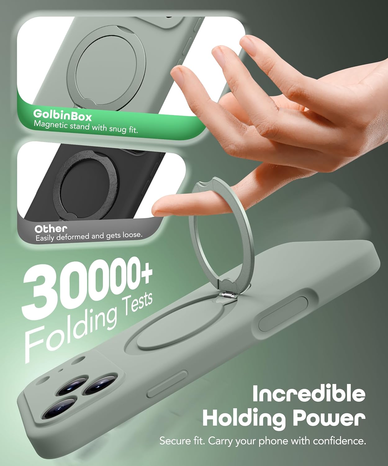 GolbinBox for iPhone 17 Pro Case with 360° Spin Magnetic Stand, [Compatible with MagSafe][Full Camera Protection],Full Body Shockproof Liquid Silicone Case with Ring Stand for 17 Pro 6.3'', Grey Green - Image 5