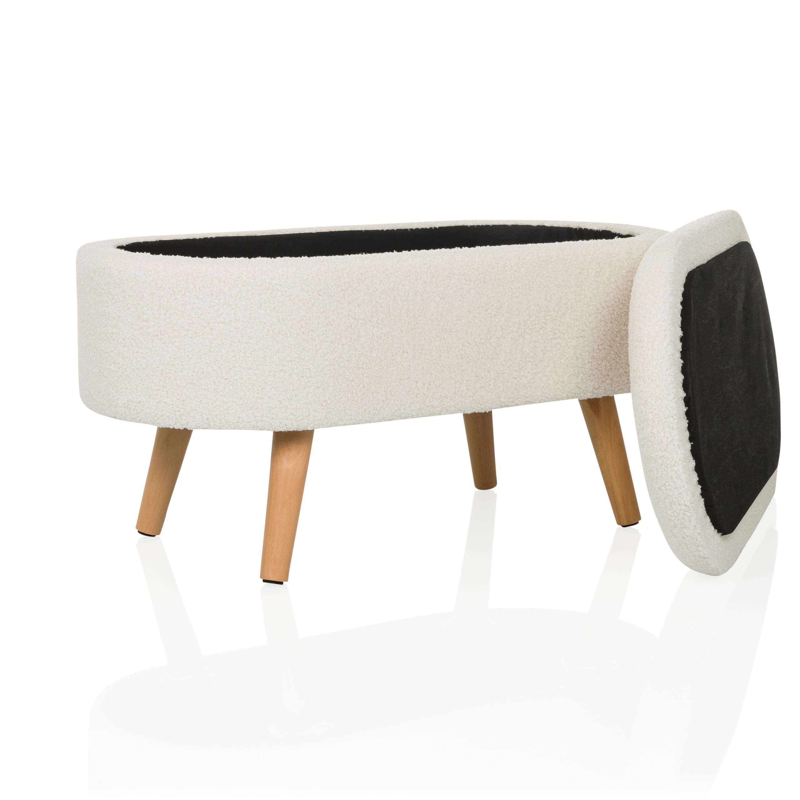 Banco con Espacio de Almacenamiento, Tejido bouclé STORIANO Banco escandinavo tapizado con Tapa para salón Dormitorio Pasillo, Blanco