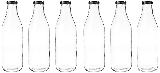 Solimo Glass Bottle Set (6 Pieces, 1 liter, Transparent)