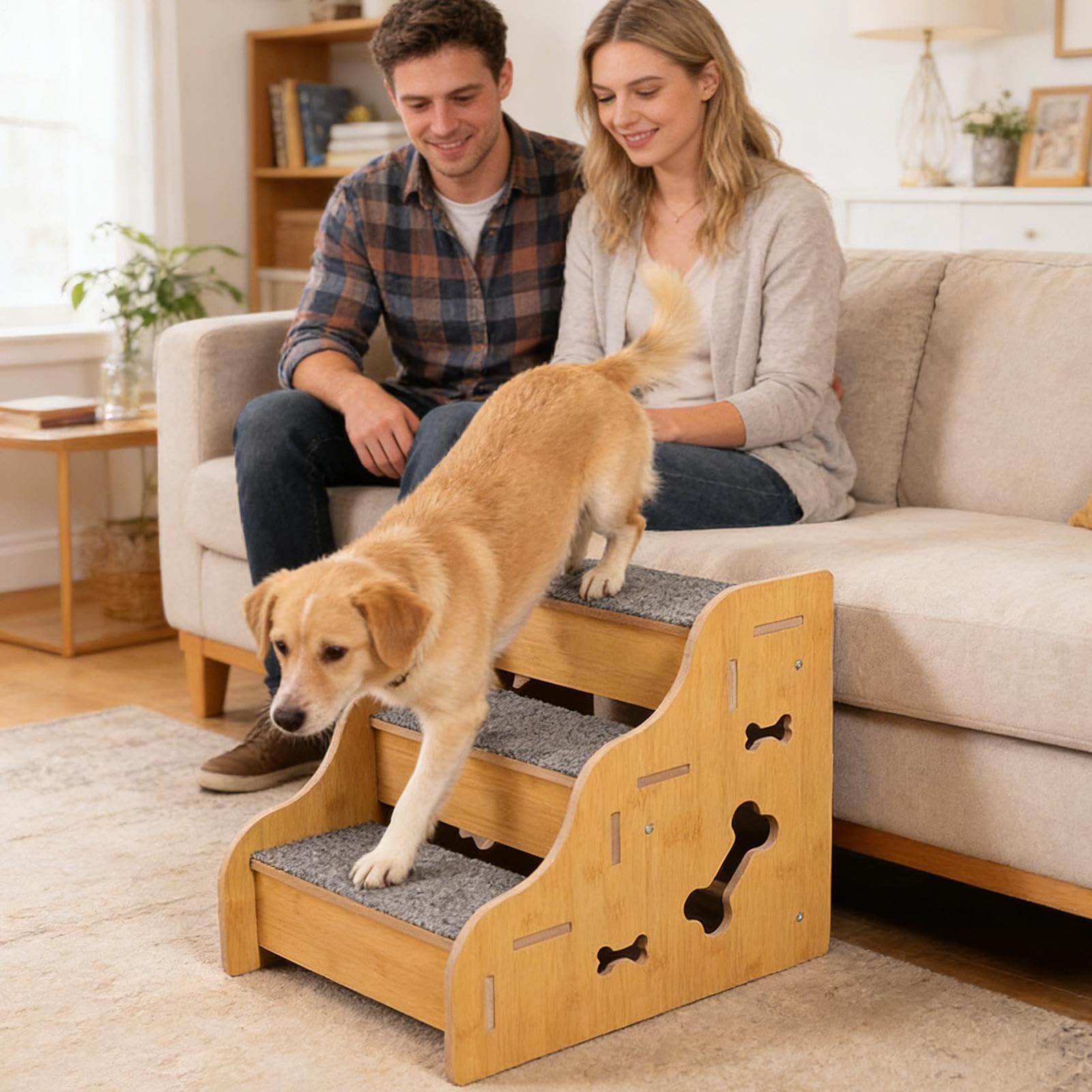 Pet Ramp Stairs, Indoor Dog Steps, Furniture Climbing Aid, Soft Non-Slip Steps for Sofa Bed Couch Window RV, Easy Access for Small Medium Large Dogs Cats, Apartment Bedroom Living Room Access