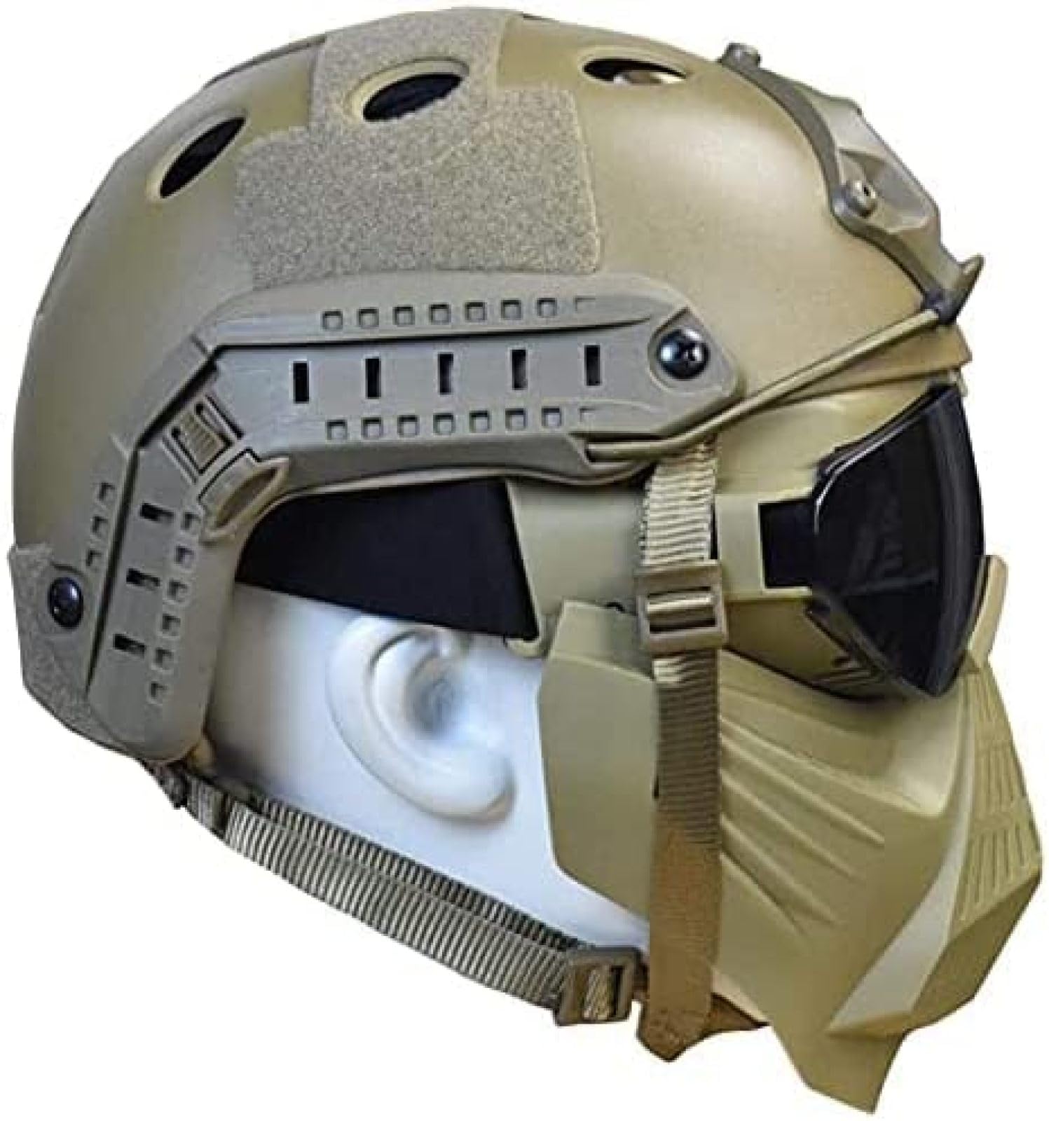 Casco Protettivo tattico Integrale da Softair con Maschera per Occhiali e Lenti, da Applicare al Gioco di Sopravvivenza CS Paintball di Ruolo,Tan,24 * 25 CM