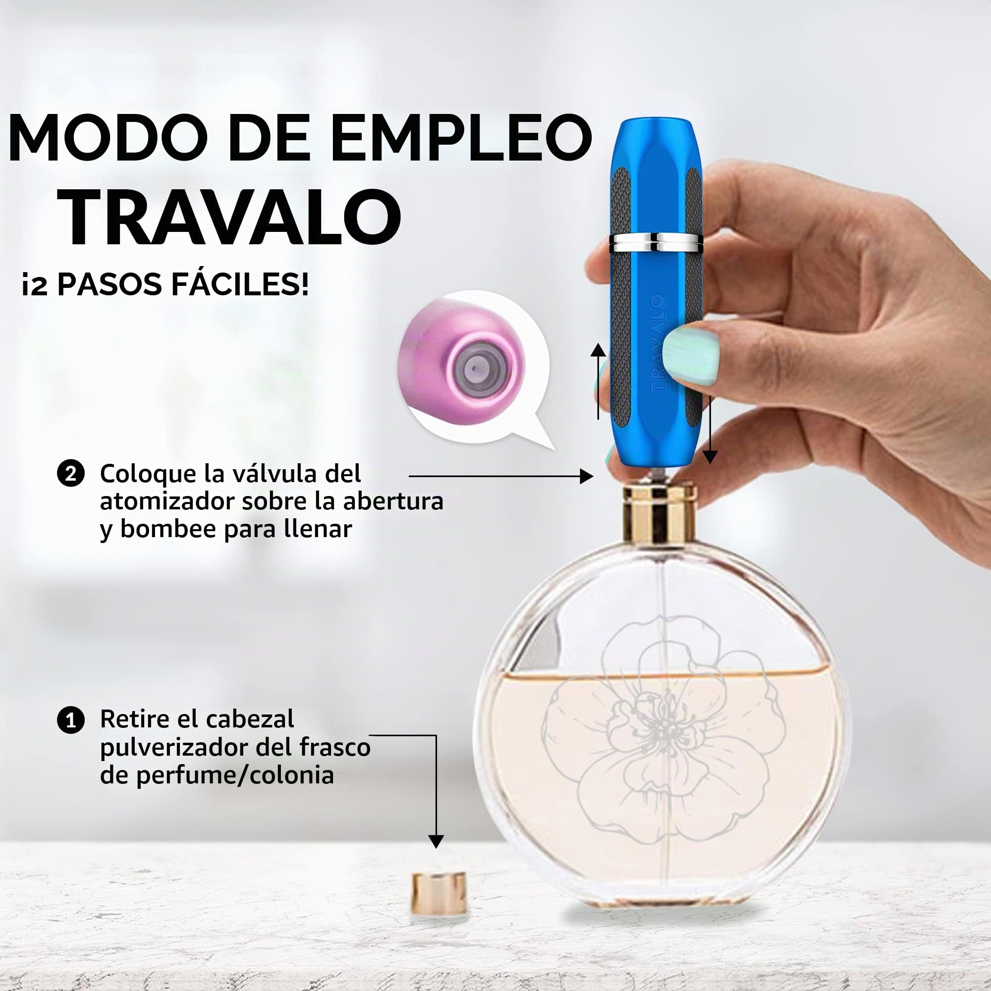 Travalo Travalo - Atomizador de perfume vectorial - Sistema de recarga - Botella de perfume portátil aprobada por vuelo TSA - Sin vidrio - Azul - 4,8 g, I0101986