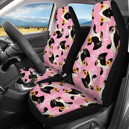 Miniatura 2 de Kuiaobaty Funda de asiento de coche rosa con estampado de vaca, suave, transpirable, para asiento delantero, asiento trasero, juego completo de 4