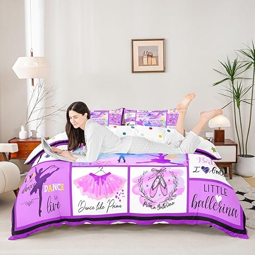 Miniatura 5 de Funda de edredón de ballet para niñas, juego de ropa de cama de bailarina de ballet teñido anudado para niños, adolescentes, adultos, mujeres,