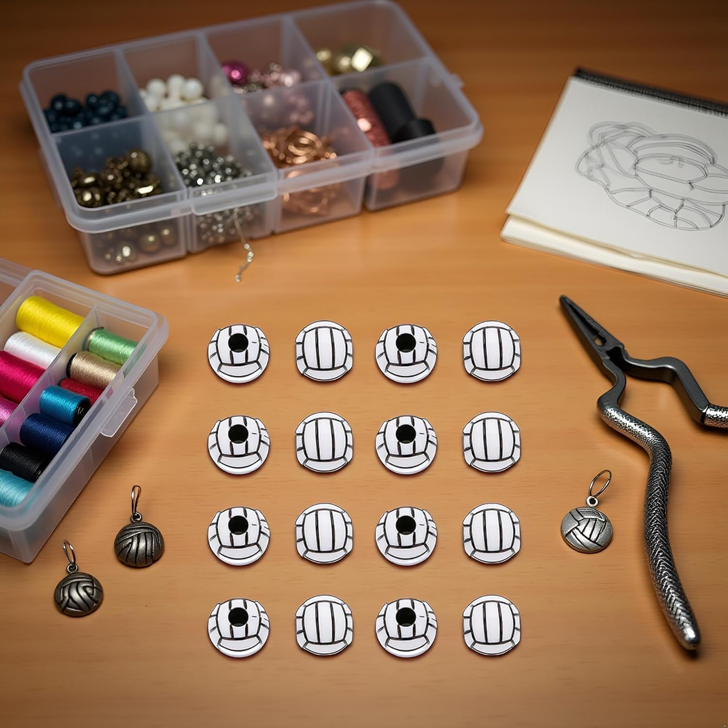 50Pcs Silicone Volleyball Beads, 15mm Round Acrylic Sports Spacer Beads with Large Hole for DIY Necklace, Bracelet, Pendant Making, Crafts - Image 6