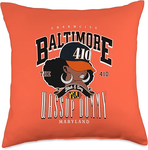 410 Area Code Baltimore Maryland Flag Blaq Girl Bmore Pride Throw Pillow, 18x18, Multicolor