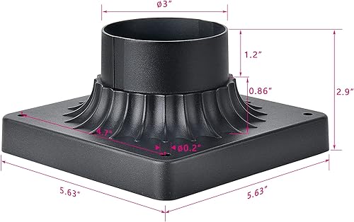 Miniatura 2 de Base de montaje en muelle, paquete de 2 adaptadores de luz de poste de aluminio fundido para terraza, porche, patio en acabado negro, 5.6 pulgadas