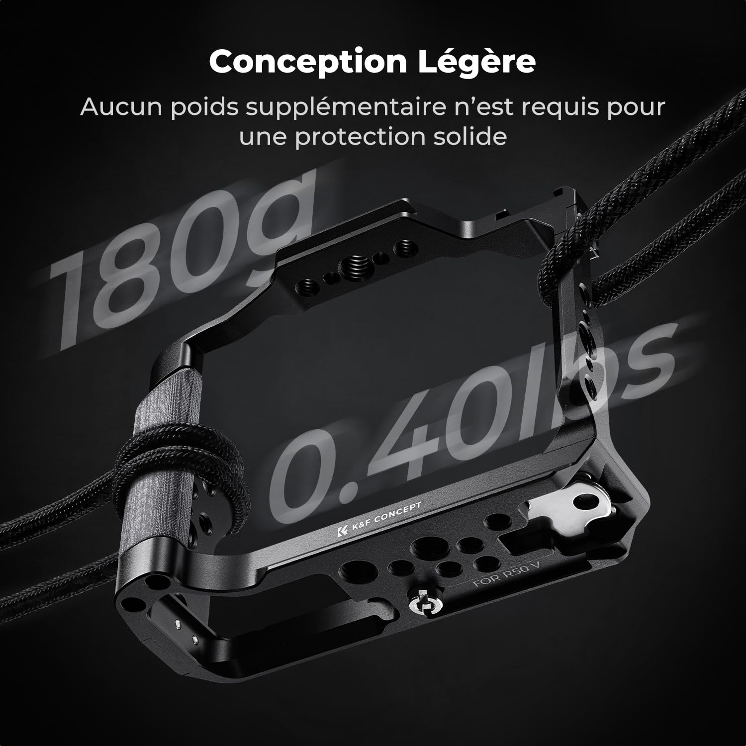 K&F CONCEPT Cage Compatible Canon R50V Aluminium Léger 180g Cold Shoe 1/4" 3/8" Arca