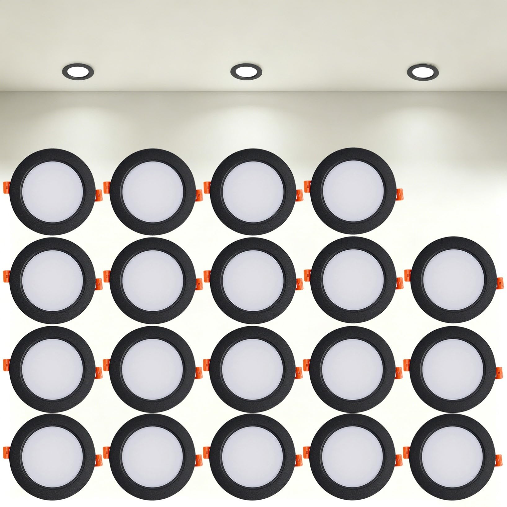 VOGHMOLD 12W Ultra Slim LED Downlight Recessed Ceiling Light 4 inch, 4000K Spot Lights Black Aluminum Trim, Cut Φ110-130mm, AC110-240V Panel Lighting for Office Hallway Closet, 19 Pack