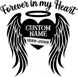 Forever in My Heart Memorial Decal | Custom Name with Wings | Waterproof Vinyl | Multiple Colors Available