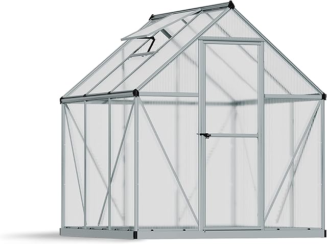 Palram Palram Canopia by Gewächshaus klein Mythos 6x6 Treibhaus 186x185cm Aluminium Silber Tomatenhaus Polycarbonatplatten UV-beständig — Gewächshäuser