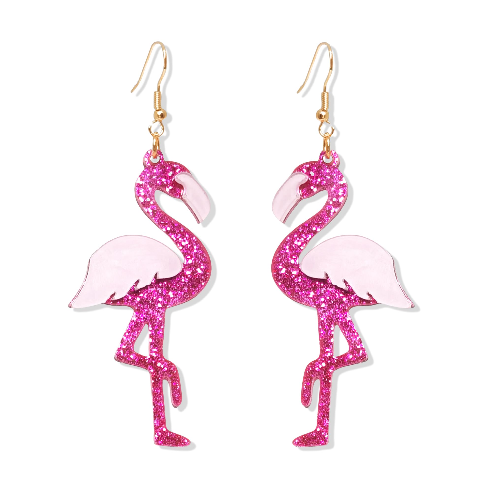 Flamingo Earrings For Women Glitter Acrylic Animal Dangle Drop Earrings Tropical Accessories for Christmas Valentine's Day Birthday