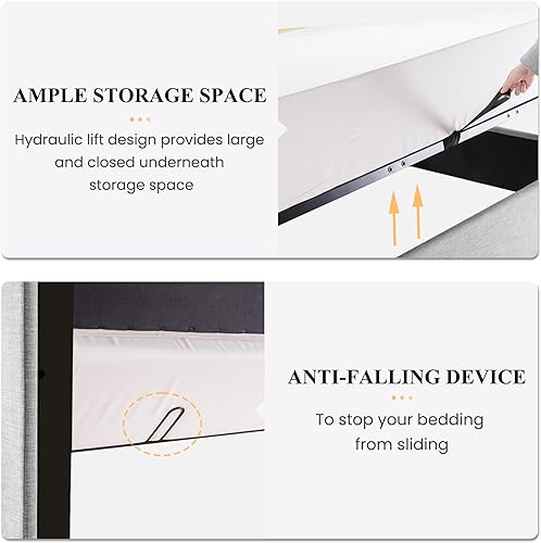 Miniatura 60 de SHA CERLIN Cama de Almacenamiento Elevable Tamaño King/Tapizada en Terciopelo/Cabecera Moderna con Respaldo de Ala/Marco de Cama Plataforma