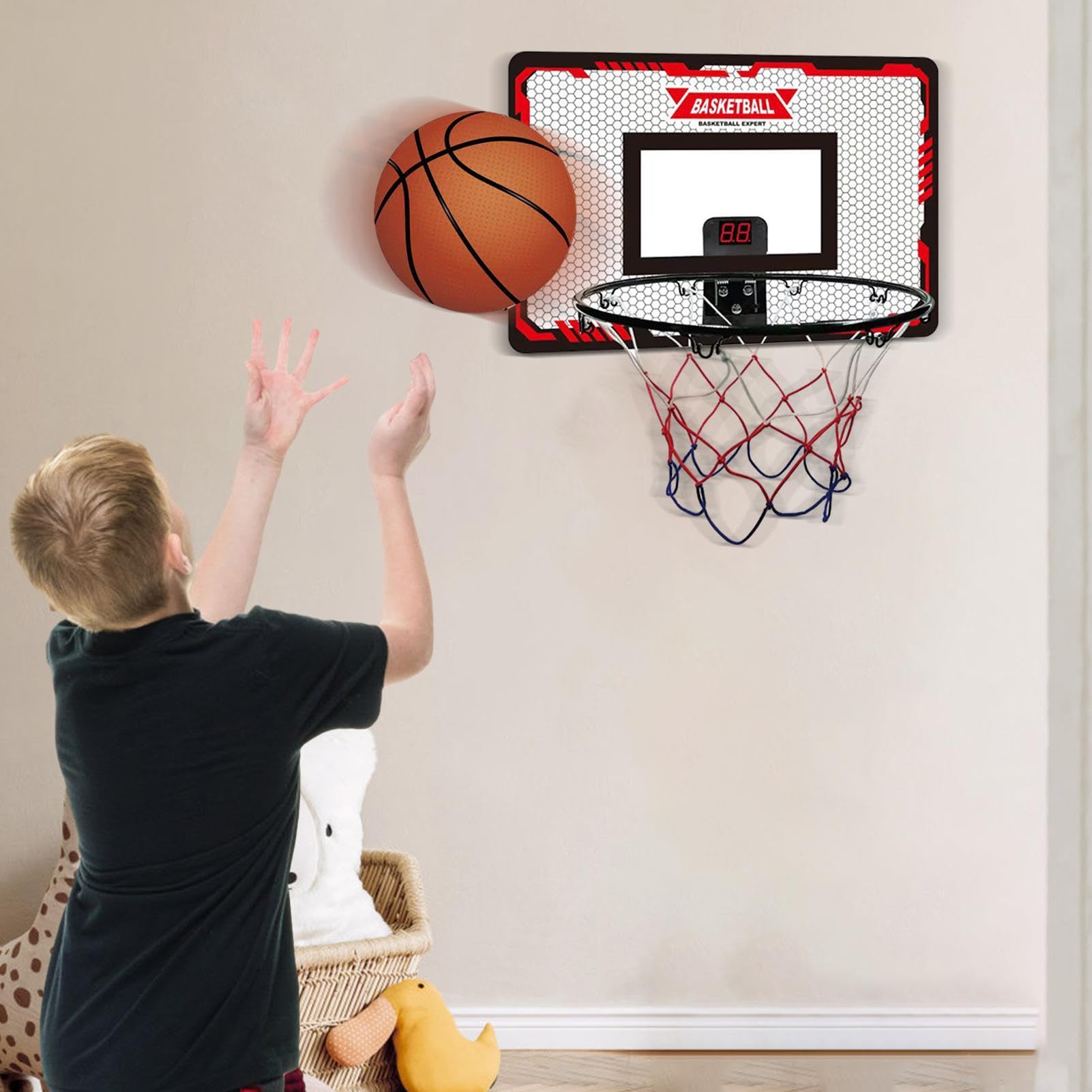 Canasta De Baloncesto Interior Juguete De Mini Aro Sin Taladro Alimentado | Aro De Baloncesto Set Accesorios Juegos Deportivos Niños y Adultos, Interior Puerta Pared Hogar Oficina