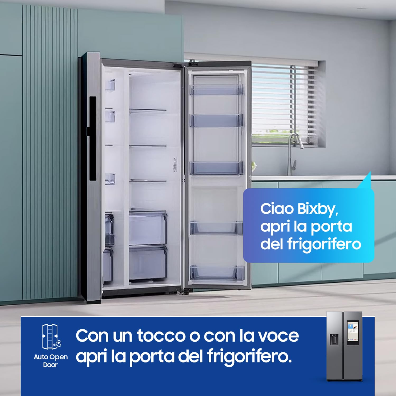 FRIGORIFERO SIDE BY SIDE SAMSUNG FAMILY HUB RS90F67BETEF 614L AI INVERTER DISPENSER DISPLAY LIBERA INSTALLAZIONE WIFI SILVER CLASSE E (Ricondizionato)
