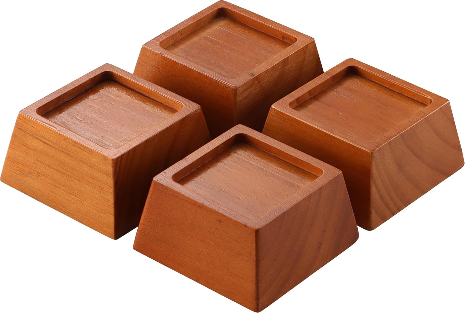 Lufia Wood Bed Risers 2 Inch, Premium Pine Furniture Risers - Sturdy, Stylish and Space Saving 2" Bed Lift for Sofa, Desk and More - 4-Pack (Brown Wood, 2 Inch) 2 Inch Brown Wood