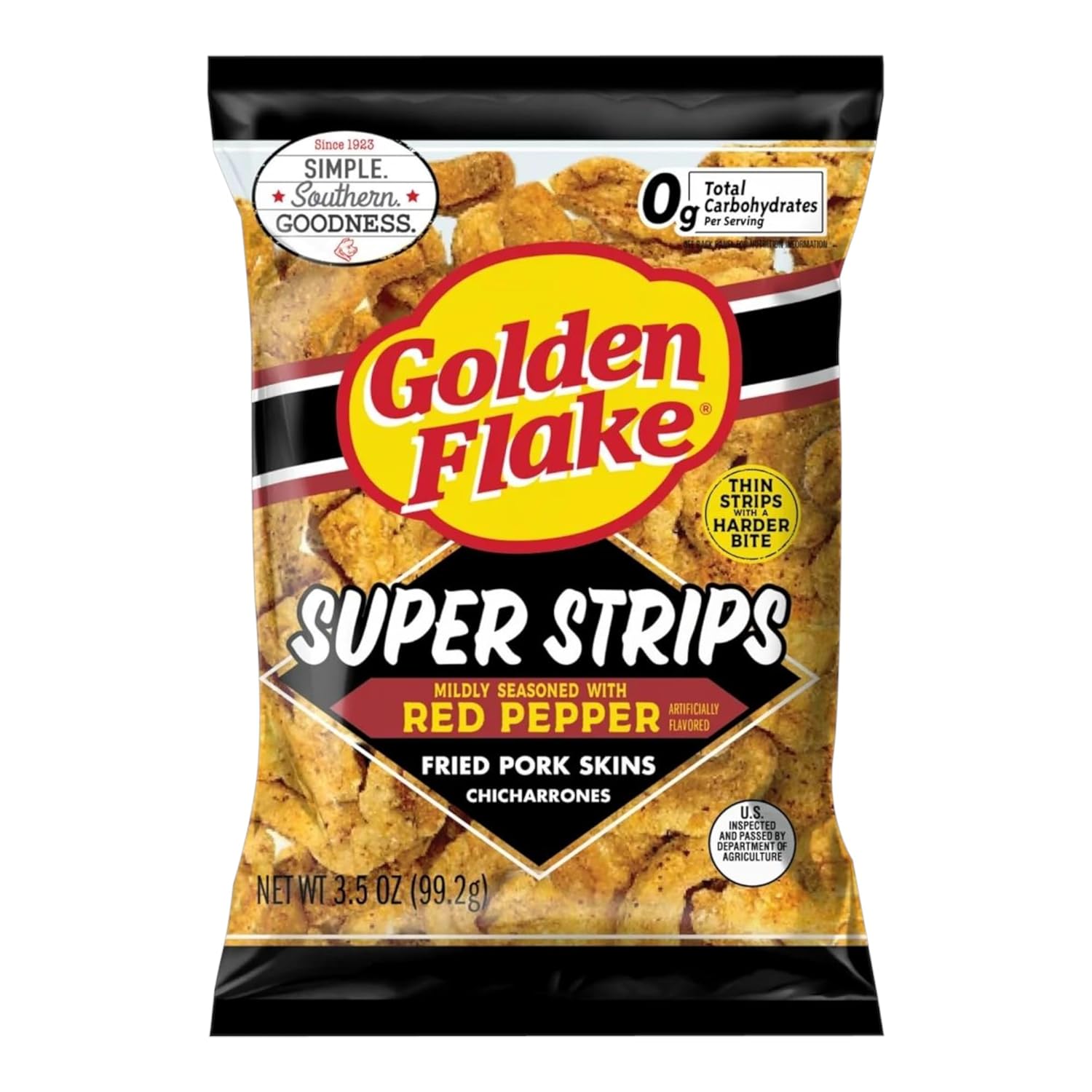 Golden Flake, Red Pepper Super Strips Fried Pork Skins Chicharrones, 3.5 Ounce