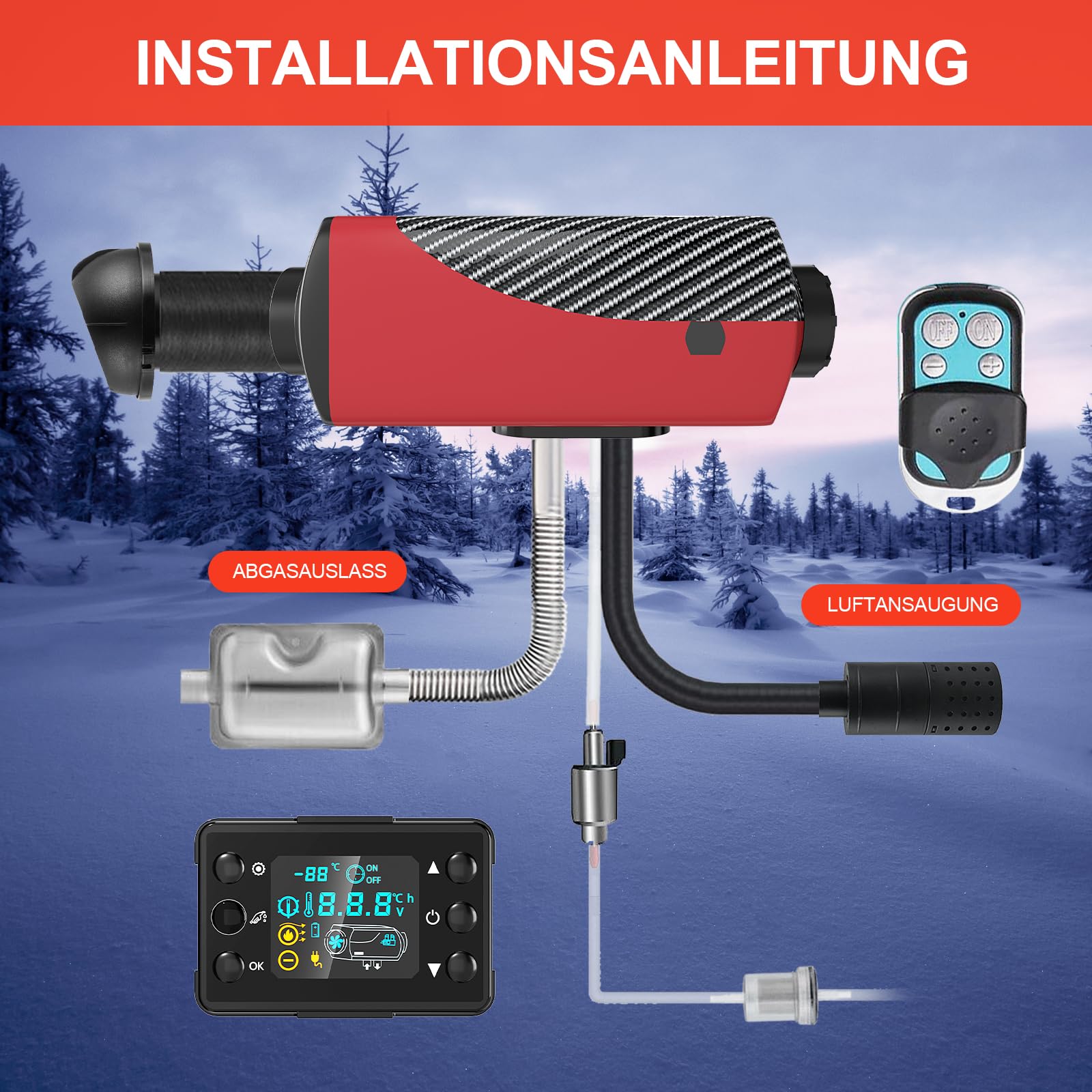 LIKACI Diesel verwarming 5 kW - 8 kW 12 V/24 V diesel lucht auto parkeerplaats verwarming met Bluetooth app-bediening, verbeterde LCD-schakelaar weergave en afstandsbediening voor camper, garage